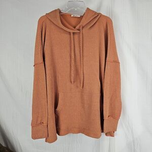 Blumin Apparel Burnt Orange Ribbed Long Sleeve Hooded Sweat Shirt Women's Large